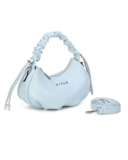 Immagine di RIFLE - Minibag celeste con manico arricciato, tracolla removibile