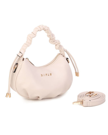 Immagine di RIFLE - Minibag nude con manico arricciato, tracolla removibile