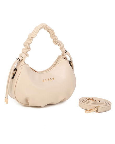Immagine di RIFLE - Minibag naturale con manico arricciato, tracolla removibile
