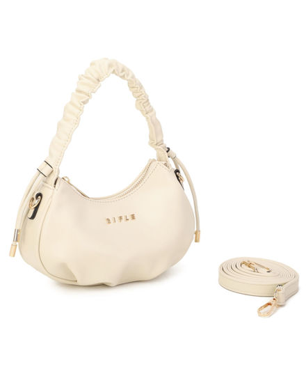 Immagine di RIFLE - Minibag beige con manico arricciato, tracolla removibile