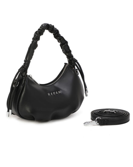Immagine di RIFLE - Minibag nera con manico arricciato, tracolla removibile