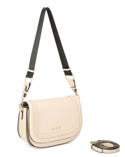 Immagine di RIFLE - Borsa beige con tre scomparti interni e treccia sulla patta, tracolla removibile