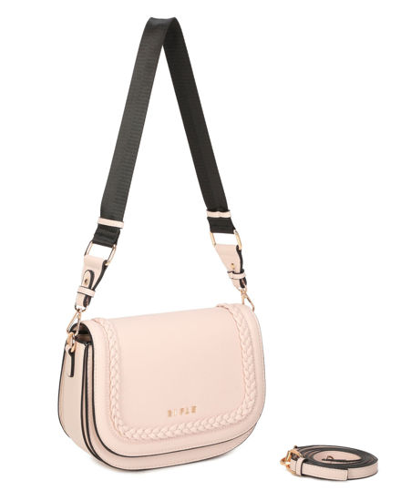 Immagine di RIFLE - Borsa nude con tre scomparti interni e treccia sulla patta, tracolla removibile