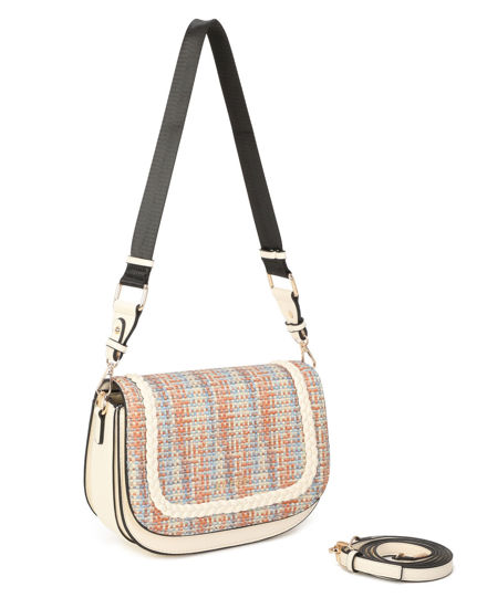 Immagine di RIFLE - Borsa multicolor effetto intreccio con tre scomparti interni e treccia sulla patta, tracolla removibile