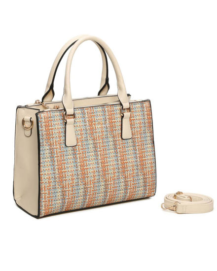 Immagine di RIFLE - Borsa due manici multicolor effetto intreccio con tre scomparti principali, tracolla removibile