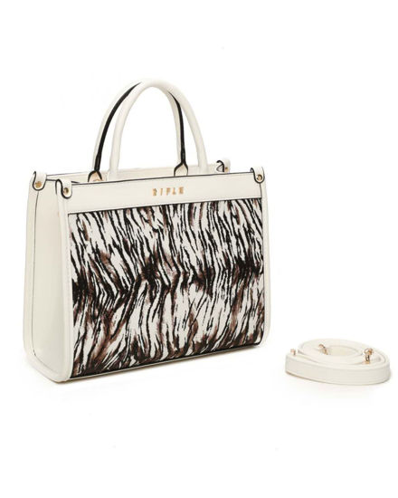 Immagine di RIFLE - Borsa due manici animalier bianca con tasca posteriore, tracolla removibile
