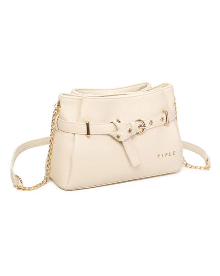 Immagine di RIFLE - Tracolla naturale con tre scomparti principali e dettaglio cinta con fibbia