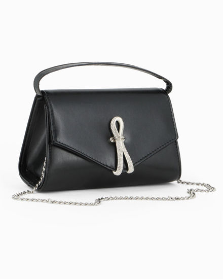 Immagine di ANNES NICOLE - Pochette nera con cinturino in strass sulla patta e tracolla a catenina