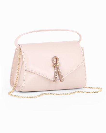 Immagine di ANNES NICOLE - Pochette nude con cinturino in strass sulla patta e tracolla a catenina