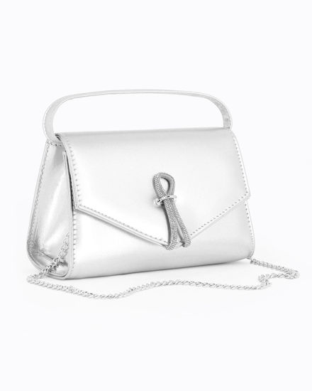 Immagine di ANNES NICOLE - Pochette argento con cinturino in strass sulla patta e tracolla a catenina