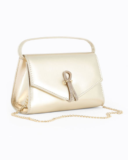 Immagine di ANNES NICOLE - Pochette platino con cinturino in strass sulla patta e tracolla a catenina