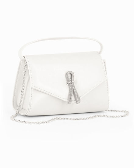 Immagine di ANNES NICOLE - Pochette bianca con cinturino in strass sulla patta e tracolla a catenina