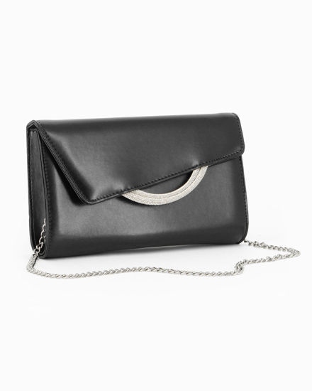 Immagine di ANNES NICOLE - Pochette nera con cinturini in strass sulla patta e tracolla a catenina