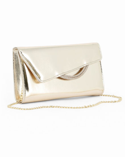 Immagine di ANNES NICOLE - Pochette platino con cinturini in strass sulla patta e tracolla a catenina