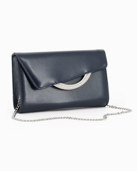 Immagine di ANNES NICOLE - Pochette blu con cinturini in strass sulla patta e tracolla a catenina