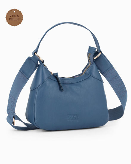 Immagine di CHESTER POLO ACADEMY - Minibag blu in VERA PELLE con tracolla nastro loggata