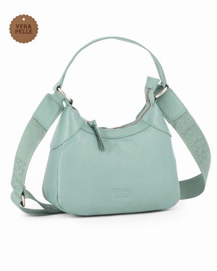 Immagine di CHESTER POLO ACADEMY - Minibag verde acqua in VERA PELLE con tracolla nastro loggata