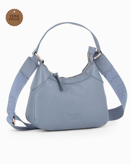 Immagine di CHESTER POLO ACADEMY - Minibag celeste in VERA PELLE con tracolla nastro loggata