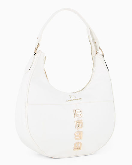 Immagine di LAURA BIAGIOTTI - Borsa sacca bianca con applicazione frontale loghi