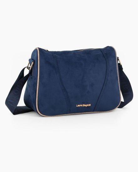Immagine di LAURA BIAGIOTTI - Borsa sacca blu scamosciata con tasca posteriore