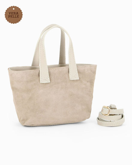 Immagine di NARDINI - Minibag beige scamosciata in VERA PELLE con tasca posteriore, tracolla removibile - MADE IN ITALY