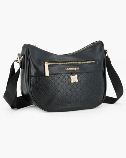 Immagine di LAURA BIAGIOTTI - Borsa mezzaluna nera con tasca frontale e posteriore