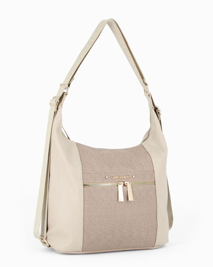 Immagine di LAURA BIAGIOTTI - Sacca/Zaino naturale con inserto centrale tortora, tasca frontale e posteriore