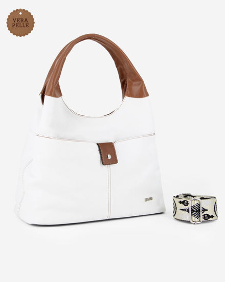 Immagine di DIVAS - Borsa sacca bianca in VERA PELLE con tasca frontale, tracolla removibile - MADE IN ITALY