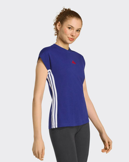 Immagine di ADIDAS - TSHIRT ESSENTIAL BLU CON 3 BANDE BIANCHE DA DONNA - KD9445