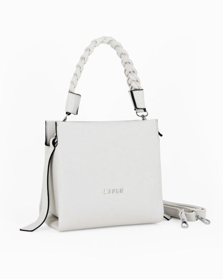 Immagine di RIFLE - Borsa a mano bianca con manico intrecciato e tre scomparti principali, tracolla removibile