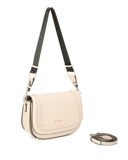 Immagine di RIFLE - Borsa naturale con tre scomparti interni e treccia sulla patta, tracolla removibile