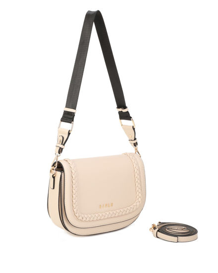 Immagine di RIFLE - Borsa nude con tre scomparti interni e treccia sulla patta, tracolla removibile