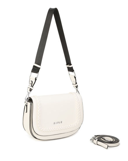 Immagine di RIFLE - Borsa bianca con tre scomparti interni e treccia sulla patta, tracolla removibile