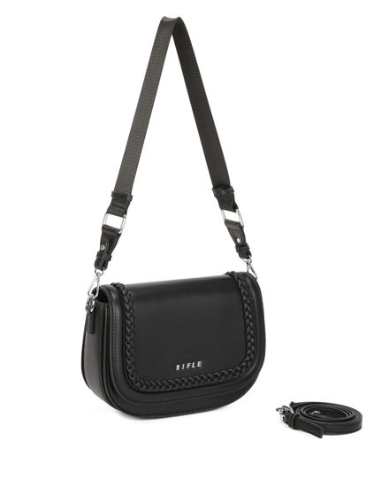 Immagine di RIFLE - Borsa nera con tre scomparti interni e treccia sulla patta, tracolla removibile