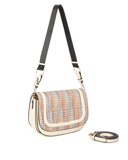 Immagine di RIFLE - Borsa multicolor effetto intreccio con tre scomparti interni e treccia sulla patta, tracolla removibile