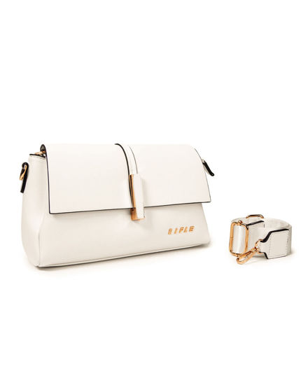 Immagine di RIFLE - Tracolla bianca con tre scomparti interni, tasca poteriore e patta con chiusura a girello