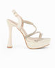 Immagine di MISS GLOBO - Sandalo slingback beige in raso con cinturini in strass, tacco 12,5CM