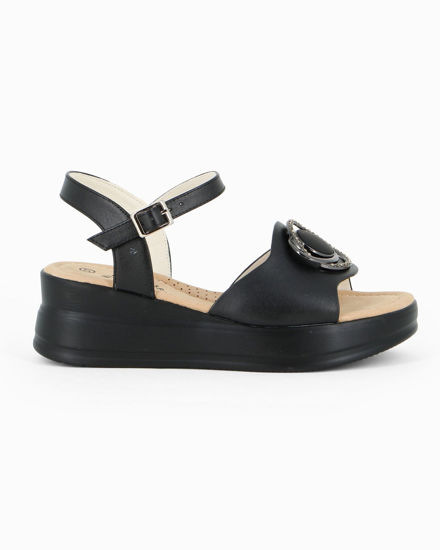 Immagine di MISS GLOBO - Sandalo nero platform con sottopiede memory soft e dettaglio metallico in strass, zeppa 5CM