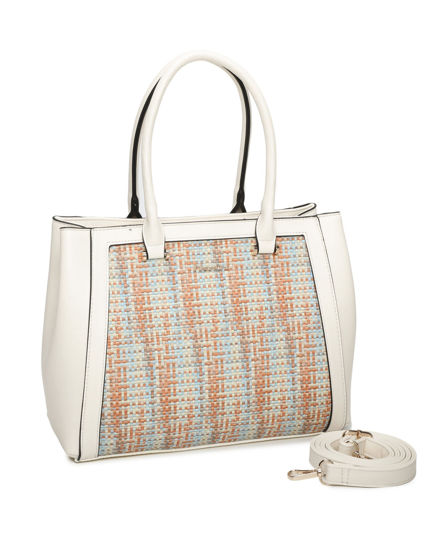 Immagine di NARDINI - Borsa due manici multicolor effetto intreccio con tasca posteriore e tre scomparti interni, tracolla removibile