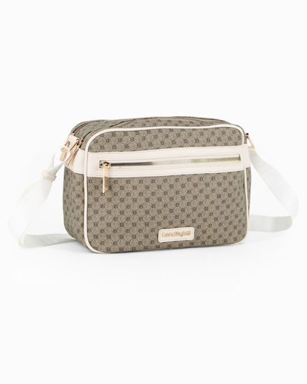 Immagine di LAURA BIAGIOTTI - Tracolla burro loggata con due scomparti principali e tasca frontale