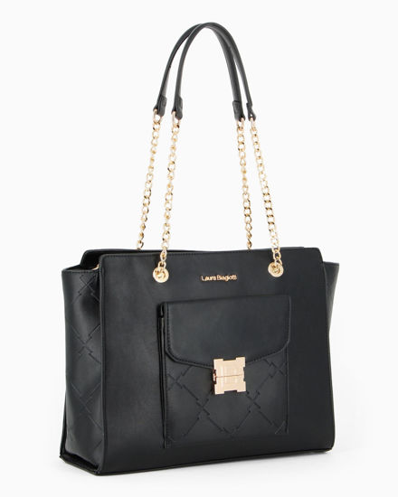 Immagine di LAURA BIAGIOTTI - Borsa shopping nera con tasca frontale con patta e chiusura logo a incasso