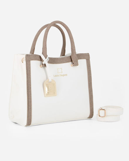 Immagine di LAURA BIAGIOTTI - Borsa a mano bianca con ciondolo metallico loggato, tracolla removibile