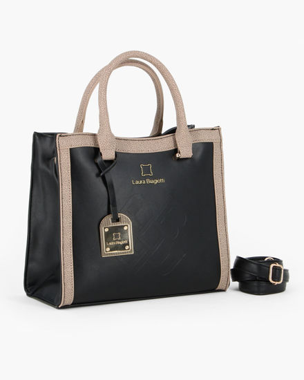 Immagine di LAURA BIAGIOTTI - Borsa a mano nera con ciondolo metallico loggato, tracolla removibile