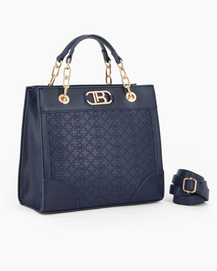 Immagine di LAURA BIAGIOTTI - Borsa a mano blu con lavorazione frontale, tracolla removibile