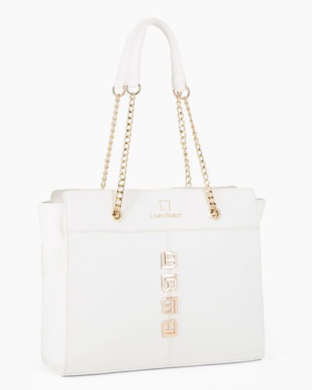 Immagine di LAURA BIAGIOTTI - Borsa shopping bianca con applicazione frontale loghi