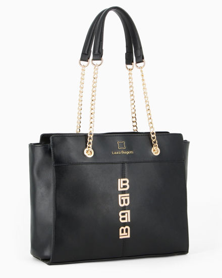 Immagine di LAURA BIAGIOTTI - Borsa shopping nera con applicazione frontale loghi