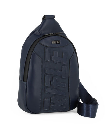 Immagine di RIFLE - Borsello monospalla blu da uomo con tasca posteriore