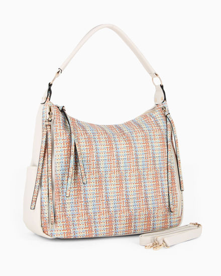 Immagine di RIFLE - Borsa sacca multicolor effetto intreccio con zip frontali verticali e tasche laterali, tracolla removibile