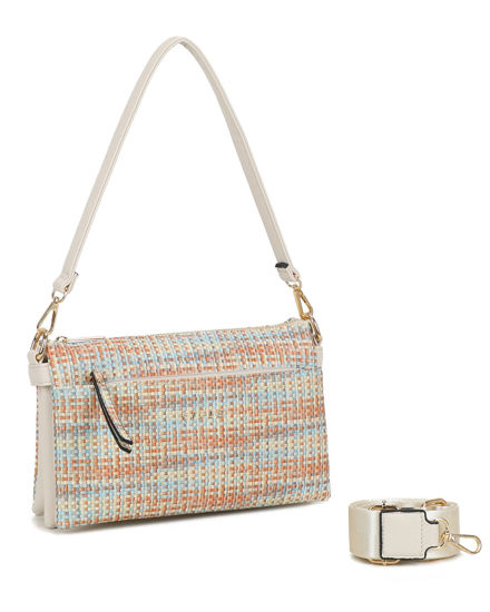 Immagine di RIFLE - Borsa a spalla multicolor effetto intreccio con cinque scomparti interni, tasca frontale e posteriore, tracolla removibile