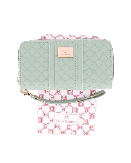 Immagine di LAURA BIAGIOTTI - Portafoglio verde salvia loggato con due scomparti principali, polsiera removibile